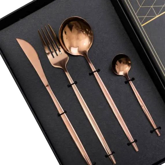 Набір столових приборів 24 предмети набір ложок виделок і ножів на 6 персон Бронзовий HP-20-44 | Зображення 1