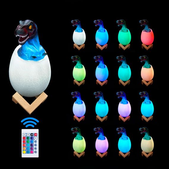 Нічник – світильник Динозаврик в яйці 3D Dinosaur White+RGB Настільна акумуляторна LED лампа з пультом ДУ | Зображення 2