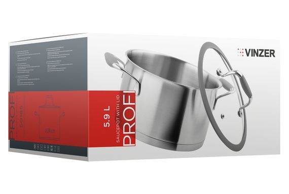 Каструля Vinzer Profi 50185, 5.9 л, 24 см, з нержавіючої сталі з кришкою, для всіх типів плит | Зображення 2