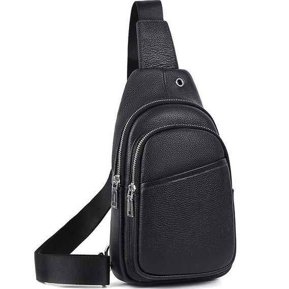 Сумка-слинг мужская черная через плече из натуральной кожи TIDING BAG A25F-515-1A