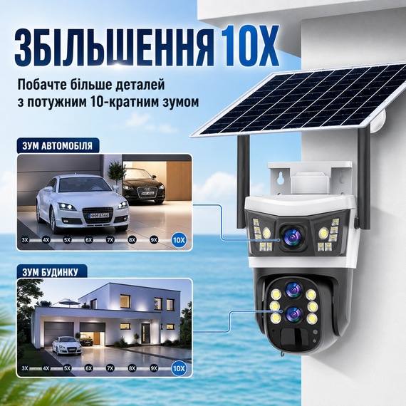 Вулична камера відеоспостереження 4G 12 Мп із сонячною панеллю і 3 об'єктивами V39 | Зображення 7