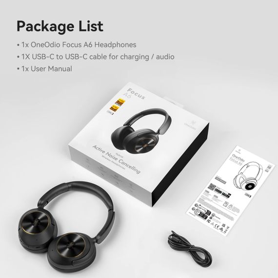Гарнітура OneOdio A6, Bluetooth + USB-C, Hybrid ANC, Black