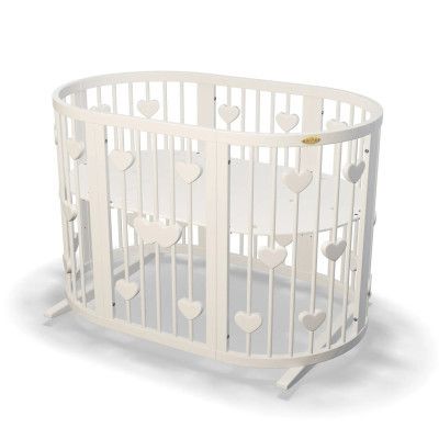 Кроватка Ingvart трансформер Smart Bed Oval (60х72, 60х120, 60х168 см) молочная с декором "Сердца" (1249001)