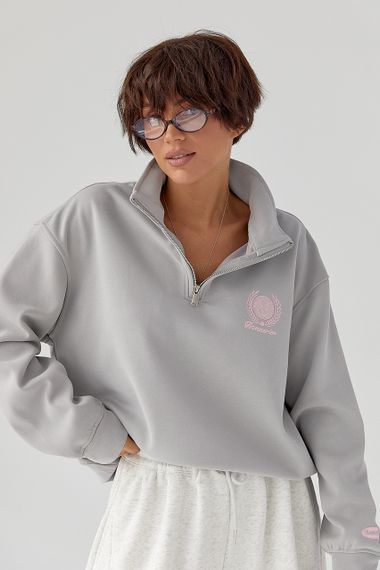 Жіночий теплий світшот із блискавкою на горловині - сірий цвет, ONE SIZE (є розміри)