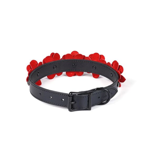 Ошейник с поводком Liebe Seele Flower Rhythm - Black and Red Leather Flowers collar with Leash Sex Aura | Зображення 2