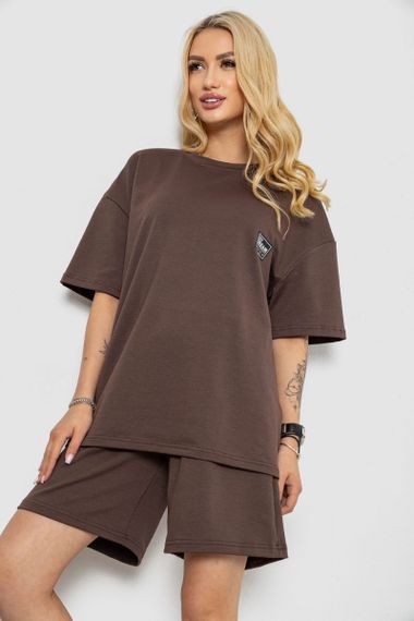 Женский летний костюм оверсайз шорты и футболка цвет коричневый размер L/XL 241R5004 | Зображення 2