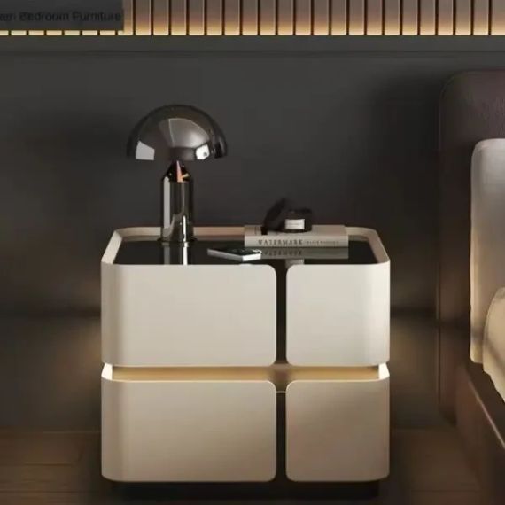 Приліжкова тумба з сенсорною LED-підсвіткою, USB та Bluetooth SZXF01, з екошкіри, біла | Зображення 7
