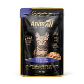 Вологий корм для котів з куркою та тунцем AnimAll Cat Chicken Tuna, 80 гр