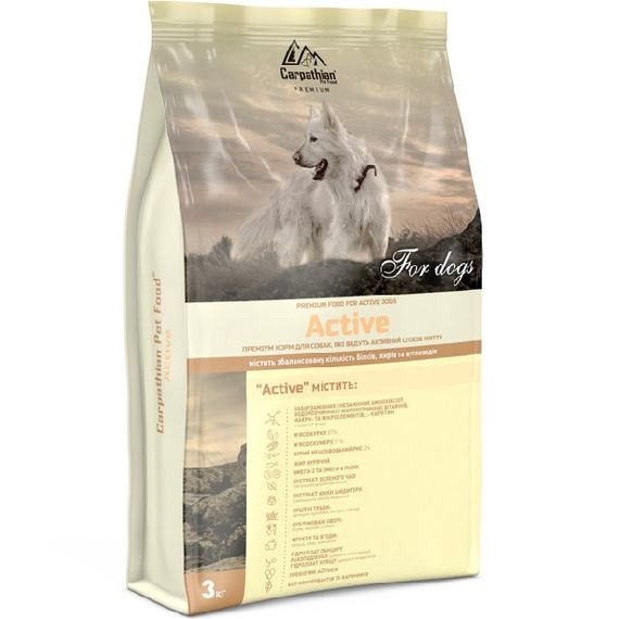 Carpathian Active Для активних собак. З куркою 37% та скумбрією 11%. 3 кг.