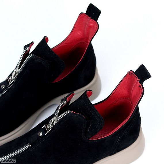 Дизайнерские черные замшевые туфли на молнии, натуральная замша на бежевой подошве | Зображення 2