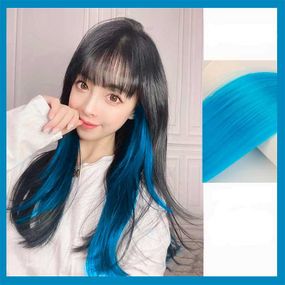 Цветная прядь волос на заколках 45 см голубой Накладные волосы