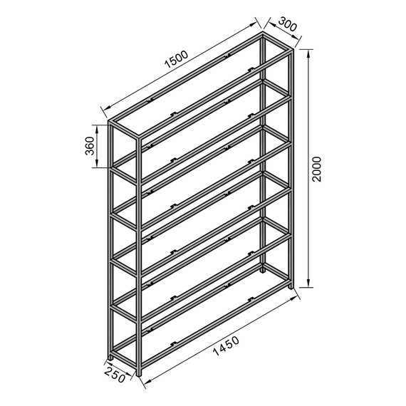 Каркас для стелажа з металу 1500×300mm, H=2000mm Сірий | Зображення 4