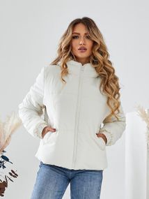 Женская теплая стеганая короткая куртка зефирка на молнии с капюшоном размер 44/46 цвет белый UH375