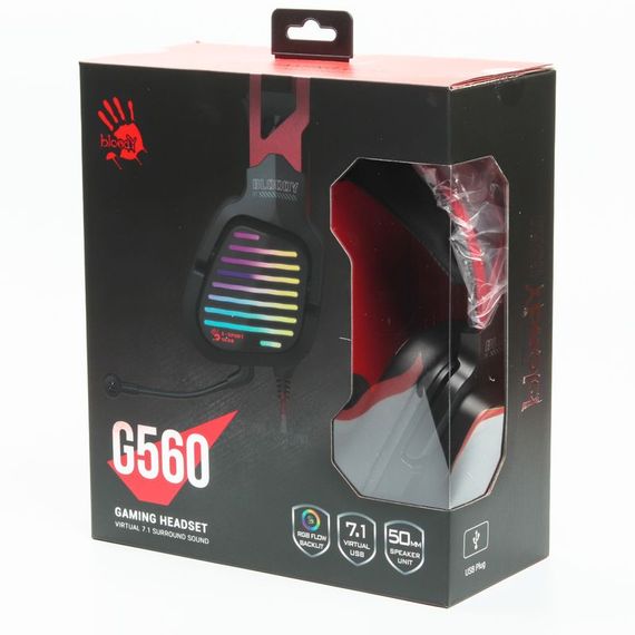 Гарнітура ігрова Bloody G560 Sports Red з підсвічуванням, колір чорно-червоний, USB | Зображення 5