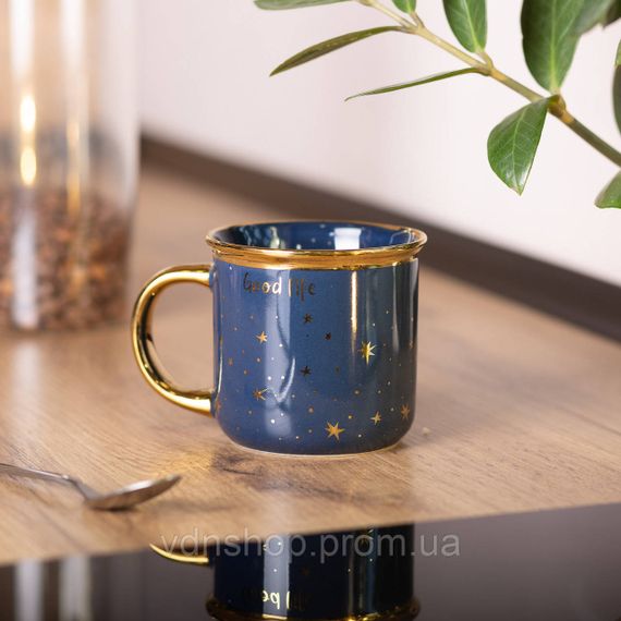 Чашка фарфоровая с золотым ободком и позолоченной ручкой 320 (мл) Good life Синяя RX-N231506BL | Зображення 3