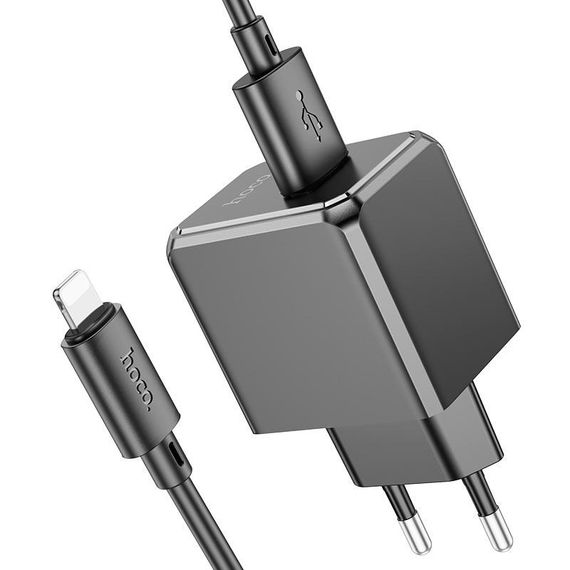 Набір СЗУ HOCO CS11A+ кабель Lighting, 1xUSB, 2.1A, кабель 1м, Black, Blister | Зображення 3