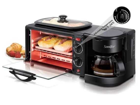 Електрична духовка 3в1 Domotec MS-5308В Кофеварка Сковорода 9 л 4500w | Зображення 4