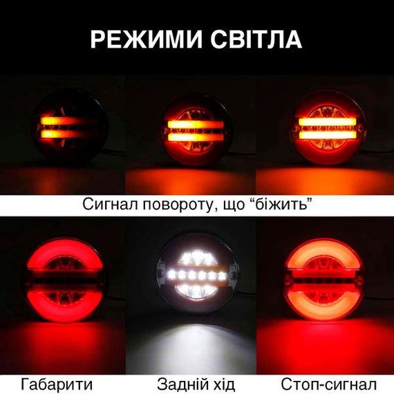 Ліхтар LED задній "Гамбургер" круглий 12В-24В 140х40 мм 5.5" | Зображення 4