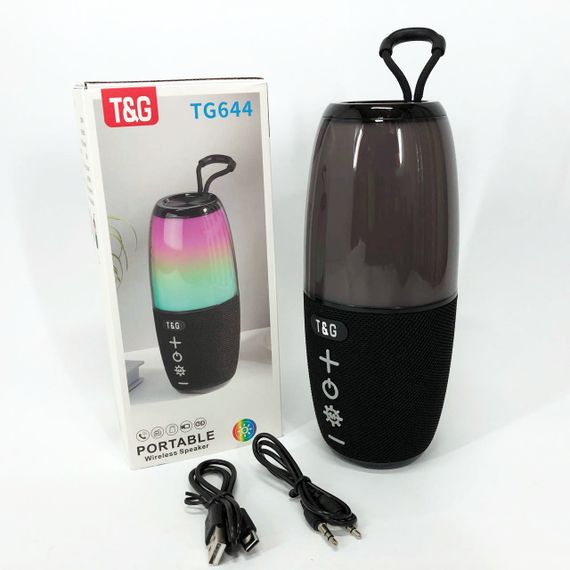 Портативна колонка TG644 5W з RGB підсвічуванням та ремінцем, блютуз колонка з акумулятором. Колір: чорний | Зображення 5
