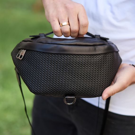 Стильна чоловіча бананка із натуральної гладкої шкіри з принтом NM-58744 | Зображення 4