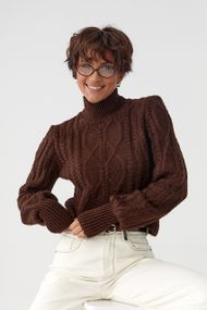 Короткий в’язаний светр з косичками - коричневий цвет, ONE SIZE (є розміри)