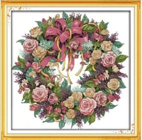 Набір для вишивання за нанесеною на канву схемою "A wreath of roses" . AIDA 14CT printed, 45*45 см
