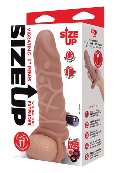 Насадка на пеніс з віброкулею та 3 кільцями Size-Up реалістична, 15 см Sex Aura | Зображення 5