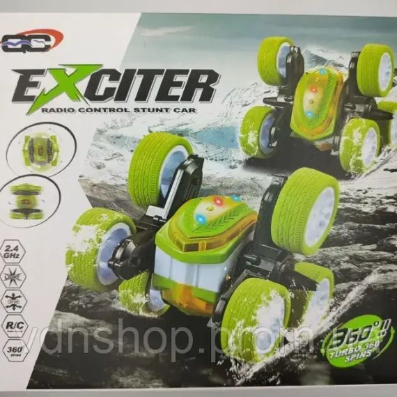 Машинка-перевертыш на радиоуправлении Stunt car exciter Зеленая | Зображення 1
