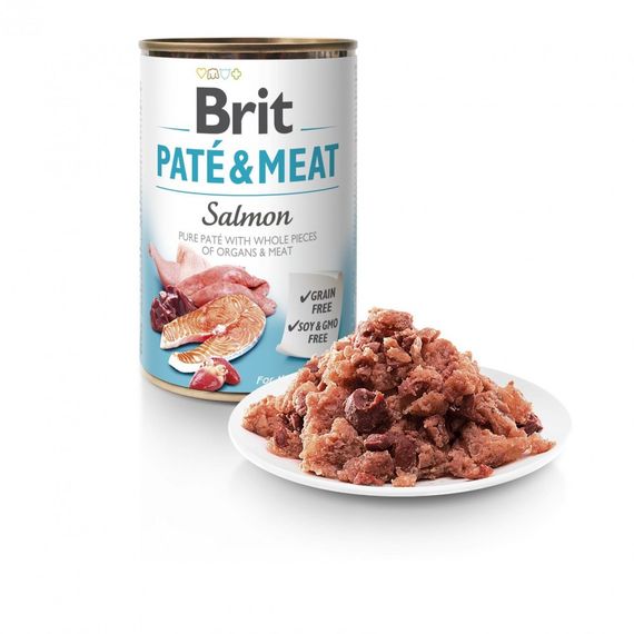 Корм вологий Brit Care Pate and Meat для дорослих собак з лососем 400 г | Зображення 1