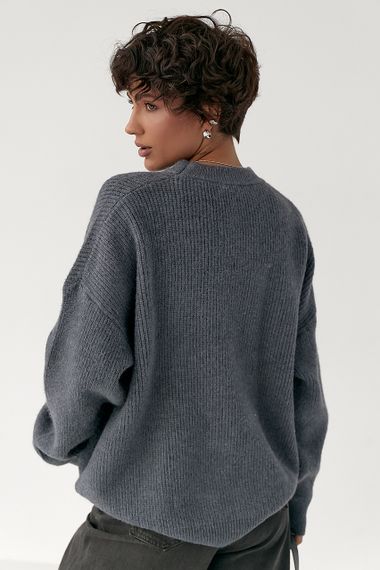 В'язана тепла однотонна кофта - сірий цвет, ONE SIZE (є розміри) | Зображення 1