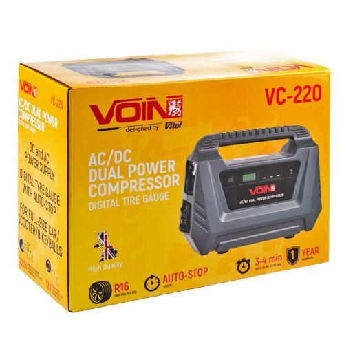 Компресор автомобільний "VOIN" VC-220 116psi/10А/25л/AC /DC/Автостоп | Зображення 6