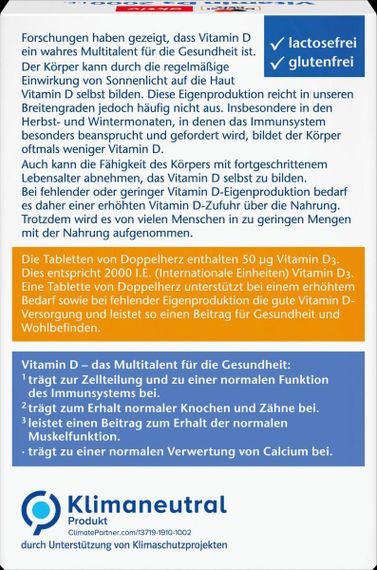 Вітаміни Доппельгерц Вітамін D3 2000 м.о. Doppelherz Vitamin D3 2000 I. E., 60 шт. | Зображення 2
