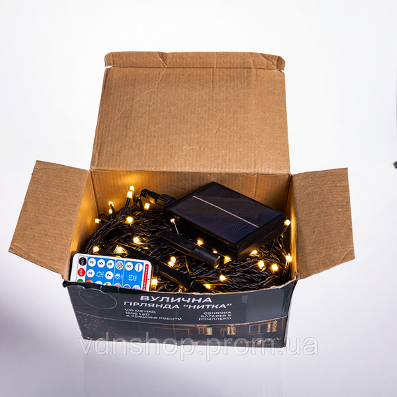 Новорічна гірлянда вулична 100 м 1000 LED із сонячною батареєю 8 режимів роботи чорний провід Жовте світло SB1000L100MBY | Зображення 4