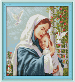 Набор нанесённой на канву схеме "The fierceness love of mother and son". AIDA 14CT printed 55*62 см