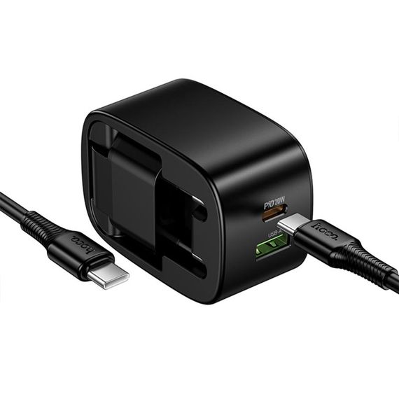 МЗП Hoco CS102A Folding PD30W+QC3.0 (1USB-A/1C) + кабель Type-C to Type-C Black | Зображення 1