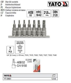 Набор головки YATO Польша вставка TORX для TOYOTA VW 1/4" TS10-TS40 l=35 мм 7 штук YT-0461