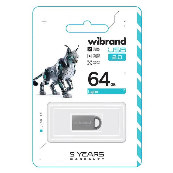 USB флеш накопичувач Wibrand 64GB lynx Silver USB 2.0 (WI2.0/LY64M2S) | Зображення 1