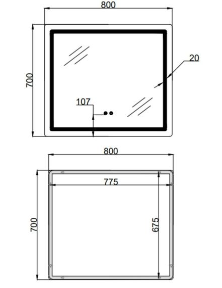 Дзеркало Qtap Mideya (MI2) прямокутне з LED-підсвічуванням Touch QT2078NCF807048476 | Зображення 1