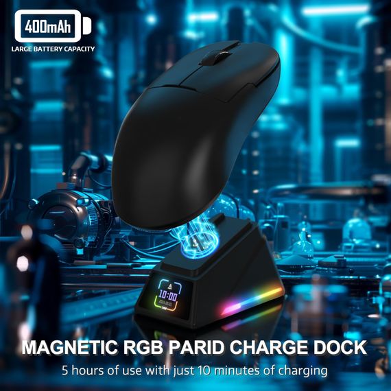 Бездротова магнітна миша Ajazz AJ159 APEX PAW3950 400 мАч RGB Чорна | Зображення 1