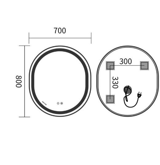 Дзеркало Mixxus Premium ELLIPSE MV05-80x70-REVERSE BLACK (LED Touch, Anti-fog (3-6kK)) (MP6646) | Зображення 1