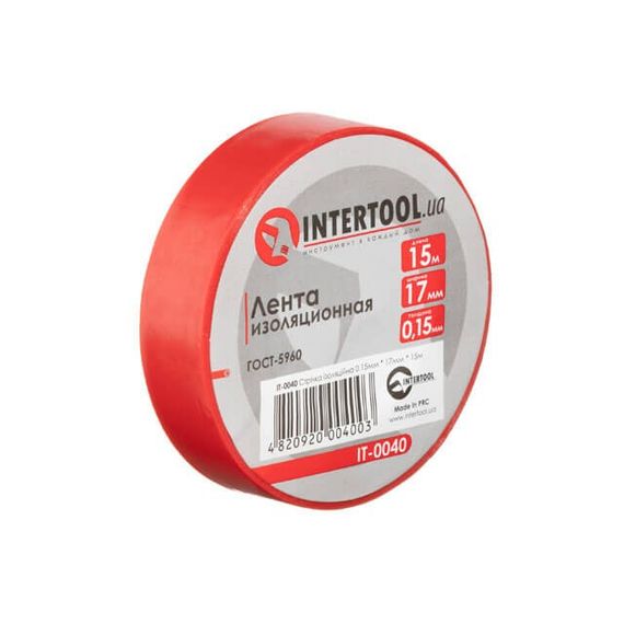 Стрічка ізоляційна 0.15 мм*17 мм*15 м червона INTERTOOL IT-00401