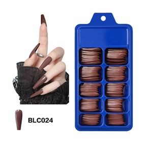 Накладные ногти балерина длинные однотонные BLC024 Шоколадные 100 шт (A9954)
