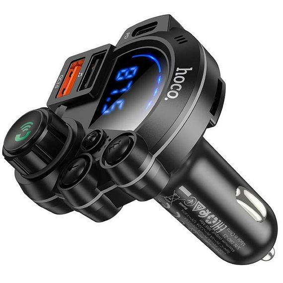 АЗП FM модулятор Hoco DFM01 Legend 20W+QC3.0 (2USB-A/1C) Black | Зображення 4