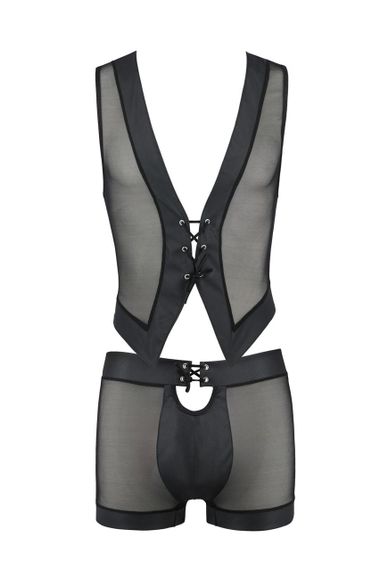 Комплект чоловічої білизни на шнурівці Passion 053 SET WILLIAM S/M Black, жилет, боксери Sex Aura | Зображення 2