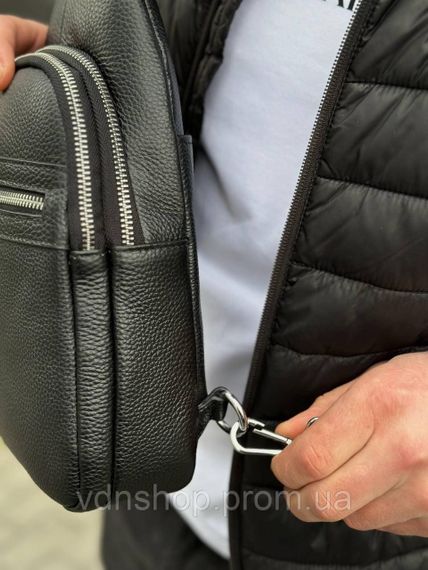 Чоловіча сумка-бананка через плече 18х32х7, рюкзак унісекс на груди з натуральної шкіри TIDING BAG 3280 чорний | Зображення 2