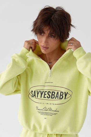 Теплий спортивний костюм із принтом - лимонний цвет, L/XL (є розміри) | Зображення 2