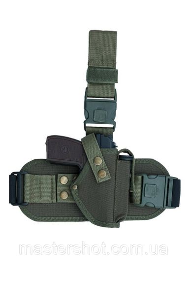 Кобура для пістолета Макарова ПМ на ногу із чохлом під магазин oxford 600d хакі Олива зелена 11707 ms