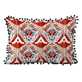 Подушка из мешковины с помпонами Красный этно орнамент 45x32 см (43PHBP_CASA002)