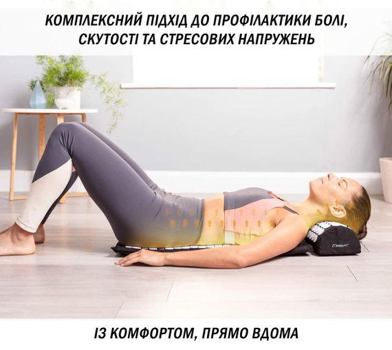 Коврик массажный  с подушкой акупунктурный-аппликатор Кузнецова,игольчатый массажный коврик черный с белым | Зображення 4