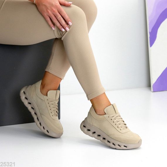 Молодіжні дизайнерські бежеві кросівки натуральна замша | Зображення 7